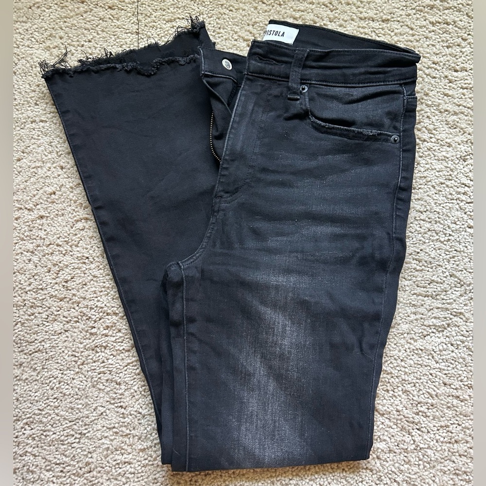 PISTOLA
Lennon Raw Hem High
Waist Crop Bootcut Jeans Black Wash